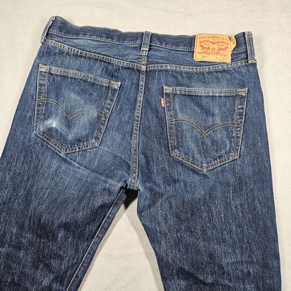 Levis 501 Jeans Mens Size 35x32.5 Straight Fit Cotton Denim Blue Distressed Worn - Picture 12 of 16